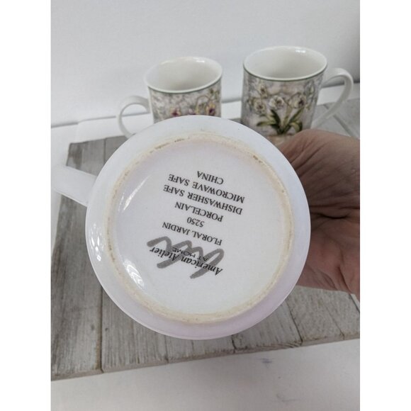 American Atelier Set Of 4 Floral Jardin Porcelain 10 oz Mugs Cups - Picture 8 of 10